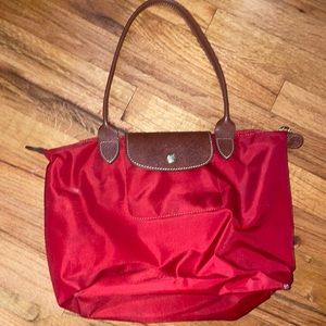 Red longchamp canvas tote